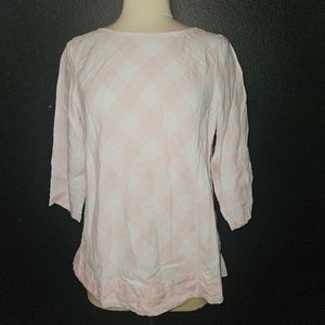 EUC J. JILL Pink and White Checkered Linen Blouse